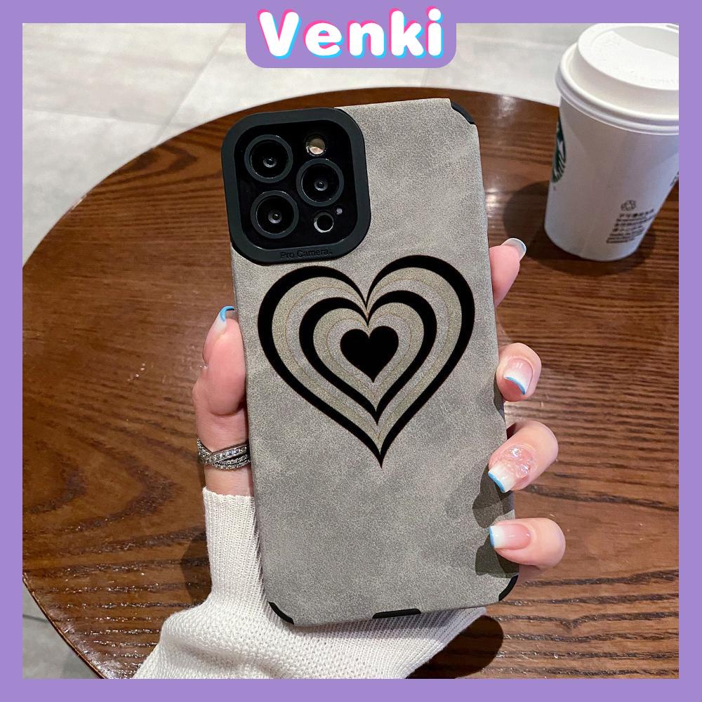 VENKI - Untuk iPhone 11 Case Leather Pupil Suede Cover Soft Shockproof Cover Camera Simple Line Heart Kompatibel dengan iPhone 14 13 Pro max 12 Pro max xr xs 7Plus 8Plus