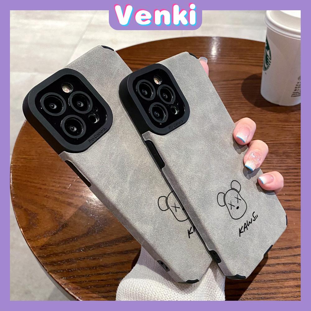 VENKI - Untuk iPhone 11 Case Leather Pupil Suede Cover Soft Shockproof Case Camera Simple Cute Bear Kompatibel dengan iPhone 14 13 Pro max 12 Pro max xr xs 7Plus 8Plus