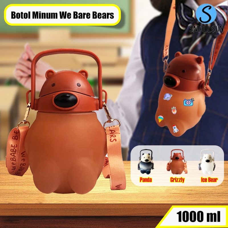 (SS) Botol Minum Anak Lucu Karakter We Bare Bears Kapasitas 1L Free Tali Panjang Free Sticker 2D+3D