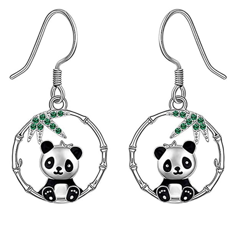 Panda Anting Hoop Untuk Wanita Gadis Lucu Anting Lingkaran Warna Perak Fashion Serbaguna Hadiah Perhiasan Telinga