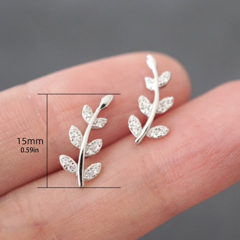 Dainty Leaf Olive Shaped Silver Color Stud Earrings Untuk Wanita Shiny Daily Wear Fancy Girl Ear Earrings Perhiasan Fashion