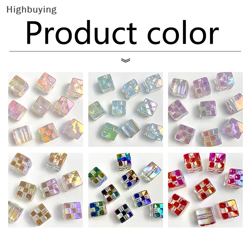 Hbid 10pcs Fashion Lubang Besar Warna-Warni Dadu Persegi Akrilik 14MM Enamel DIY Manik-Manik Longgar Glory