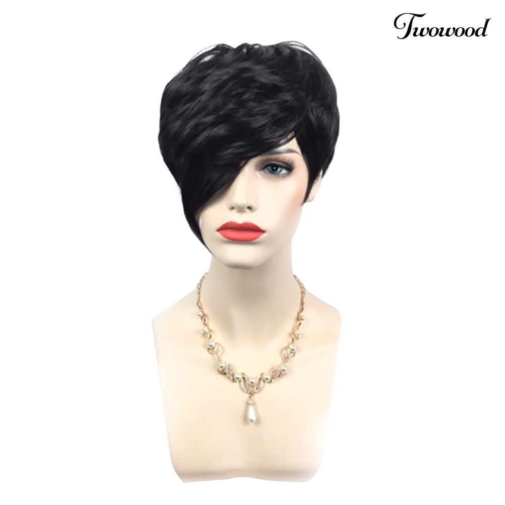 Twowood Fashion Wanita Seksi Panas Pendek Hitam Lurus Wig Cosplay Pesta Wig Rambut Penuh