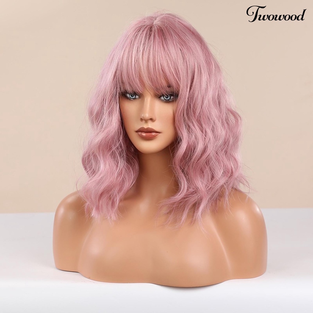 Twowood 3Pcs /Set Wig Desain Ergonomics Inner Mesh Lembut Kualitas Tinggi Rambut Gelombang Alami Pendek Untuk Perempuan