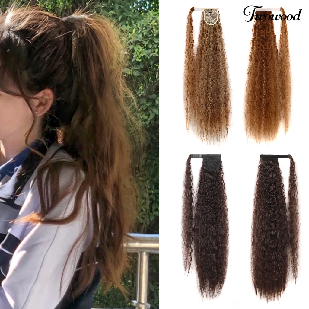 Twowood Curly Ponytail Mudah Dipakai Ponytail Keriting Jagung Panjang Hias Ringan Untuk Rumah