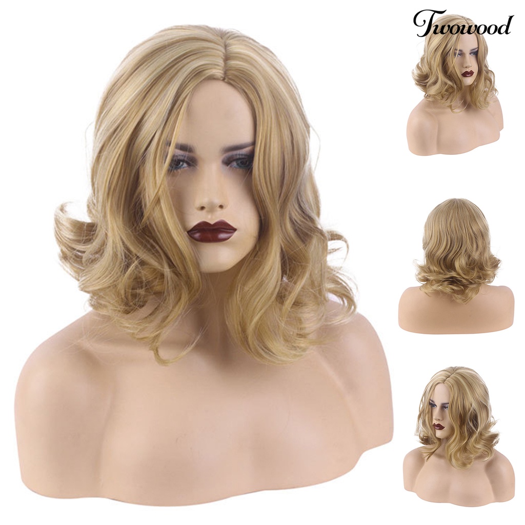 Twowood Wig Rambut Pendek Mudah Dipakai Lembut Berbulu Tahan Panas Fashion Role Play Props Wig Keriting Pendek Sutra Suhu Tinggi Dengan Curling Hair Tail Untuk Pesta