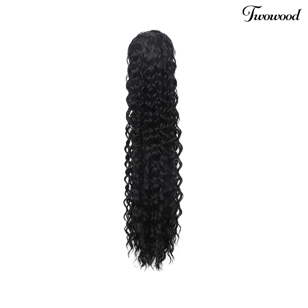 Twowood Ladies Wig Halus Lembut Berbulu Mudah Dipakai Menebal Rambut Styling Anti-slip Serut Jaring Panjang Keriting Ponytail Wig Salon Supply