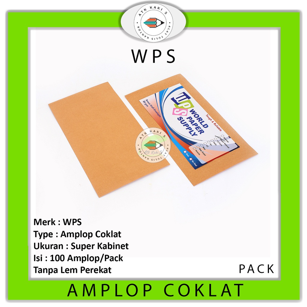 

WPS - Amplop Coklat Polos Ukuran Super Cabinet No Seal - Pack