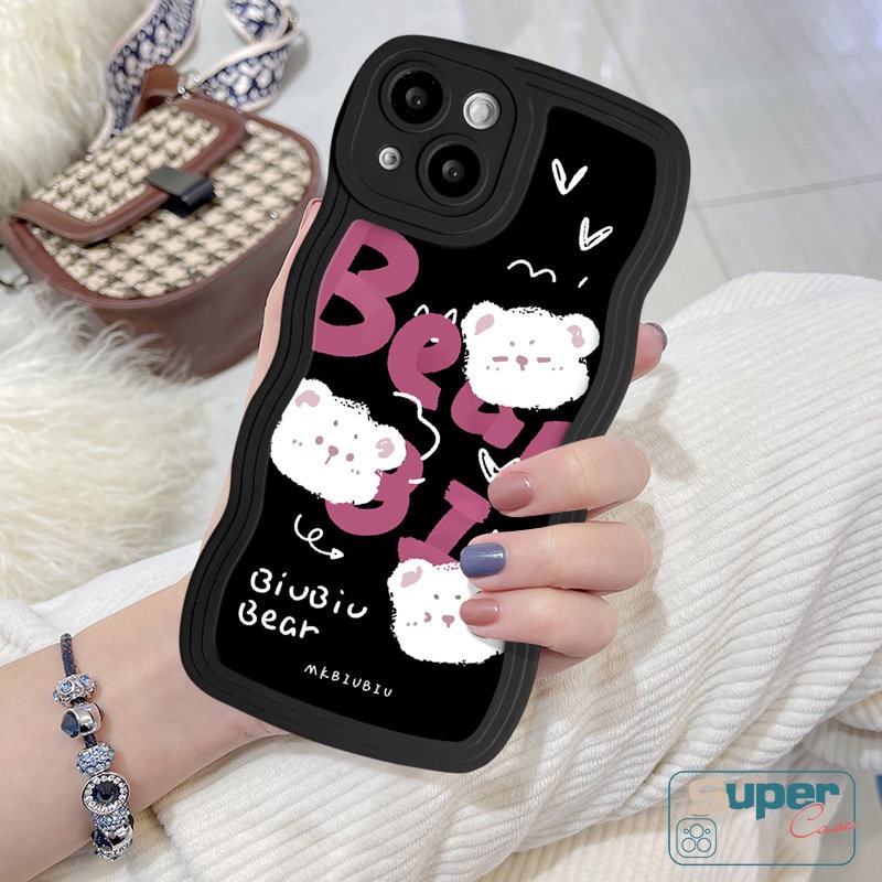 Casing Tepi Bergelombang Kartun Beruang Hantu Untuk Redmi Redmi 12C 10C 9A 9T 9 10 10A A2+ 9C A1+ Note8 9 11 10 Pro 10s 11s 9s POCO M3 X3 NFC Pro Mi 11T Pro Monster Kecil Yang Lucu Soft Case Huruf