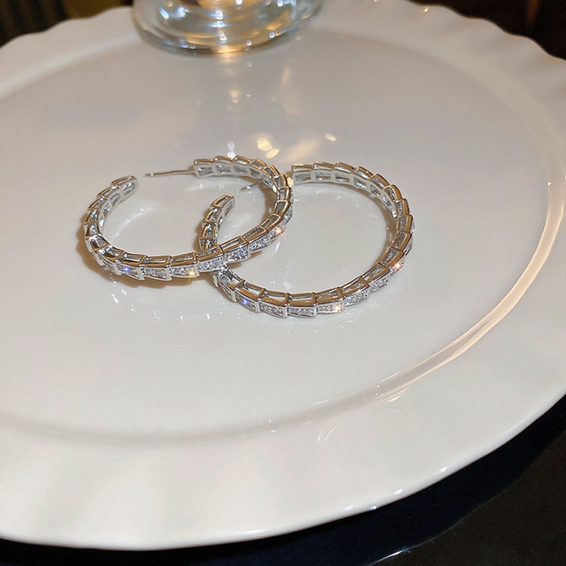 Fashion Simple Hoop Bulat Bentuk Lingkaran Anting Earring Untuk Wanita, Kilau Bulat Hoops Kristal Anting Zircon