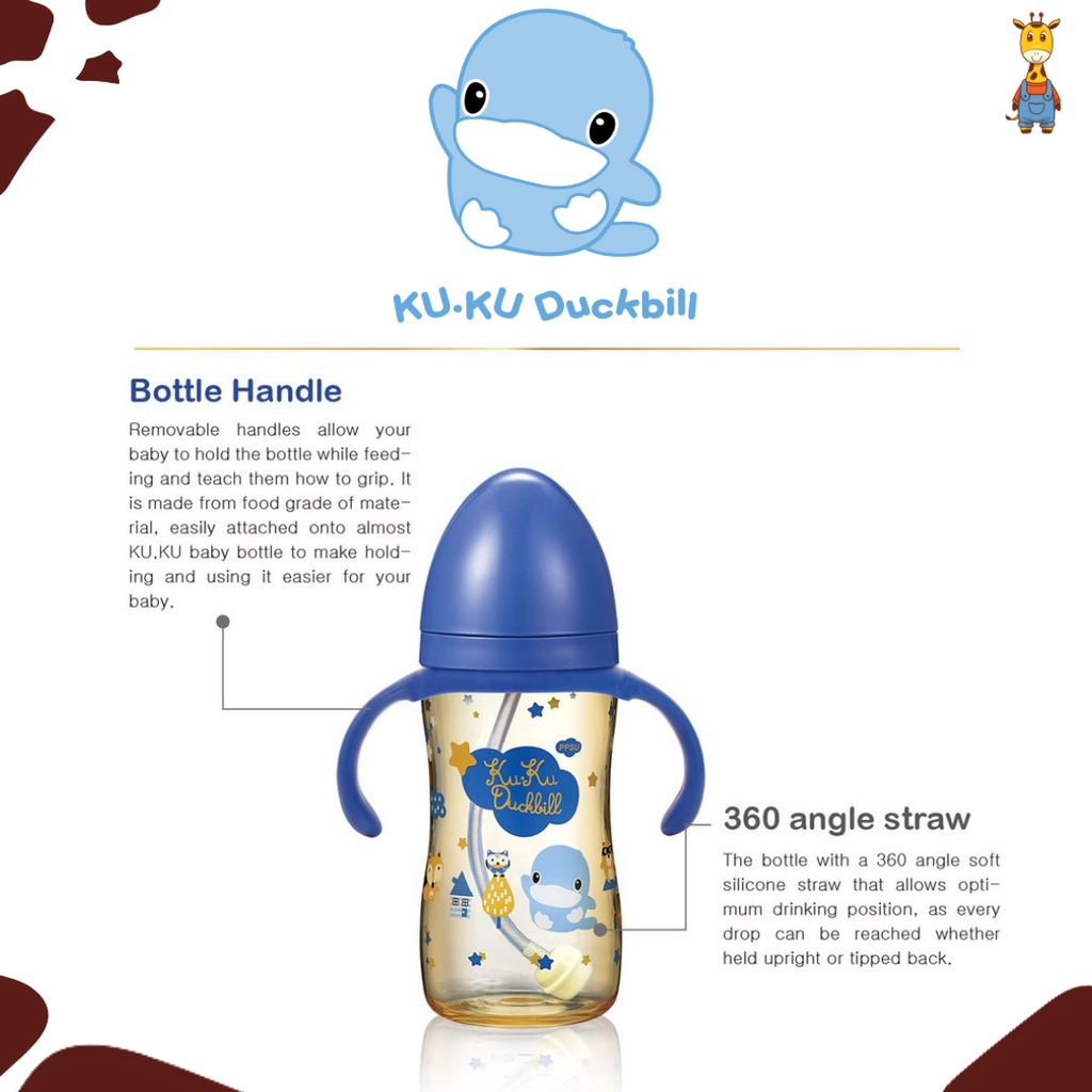 Kuku Duckbill PPSU Wide Neck Feeding Bottle With Handle KU5858/KU5867 (280ml/330ml)