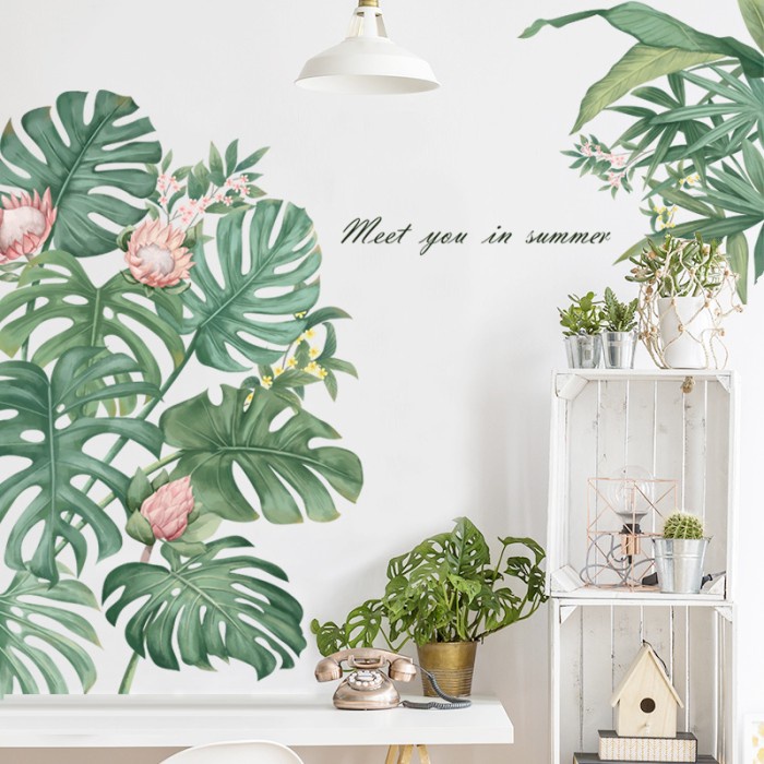 Bisa COD Terlaris wall stiker dinding wallpaper motif daun mostera besar wall sticker