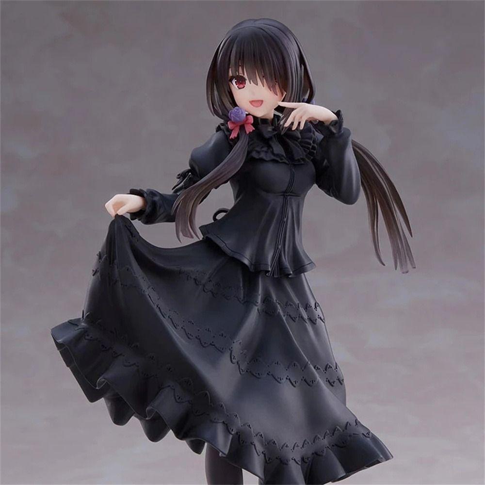 Lanfy Kurumi Tokisaki Figure Hadiah Anak PVC Action Figure Gaun Hitam Tokoh Anime Pakaian Kasual Model Kurumi Tokisaki