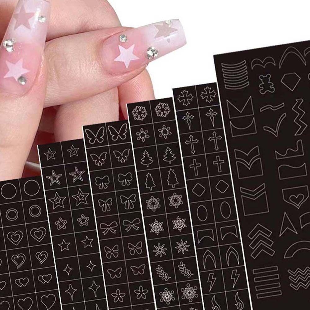 Mxbeauty Hollow Spray Template Wanita Cinta Hati Kupu-Kupu Cross Manicure Aksesoris Dicat Tangan Kuku Decals