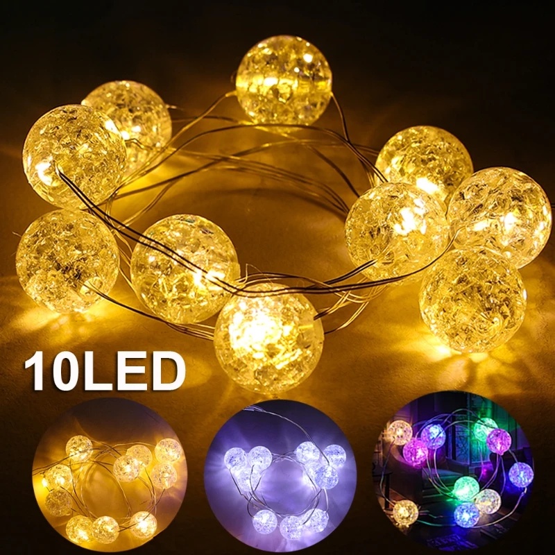 Lampu Kawat Tembaga Tenaga Baterai/LED Kresek Bola Fairy Tale Light String/3Warna Bola Retak Romantic DIY Light String/Untuk Dekorasi Taman Natal Pernikahan Rumah