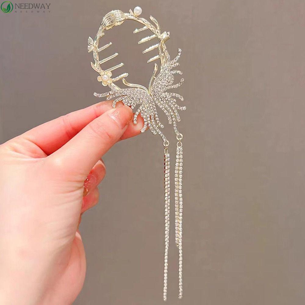 Needway Bunga Ponytail Hair Clip Hiasan Kepala Elegan Mutiara Sederhana Bunga Mawar Kupu-Kupu Berlian Ponytail Holder Tinggi Ponytail Fixed Clip Small Hair Claw