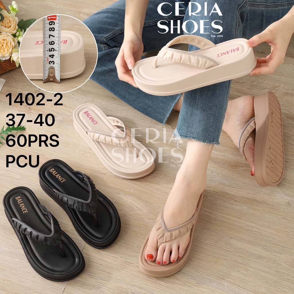 Sandal Jepit Wanita Jelly Karet Import BALANCE Hak 3 Cm Sol Tebal Elastis Empuk Anti Slip 1402