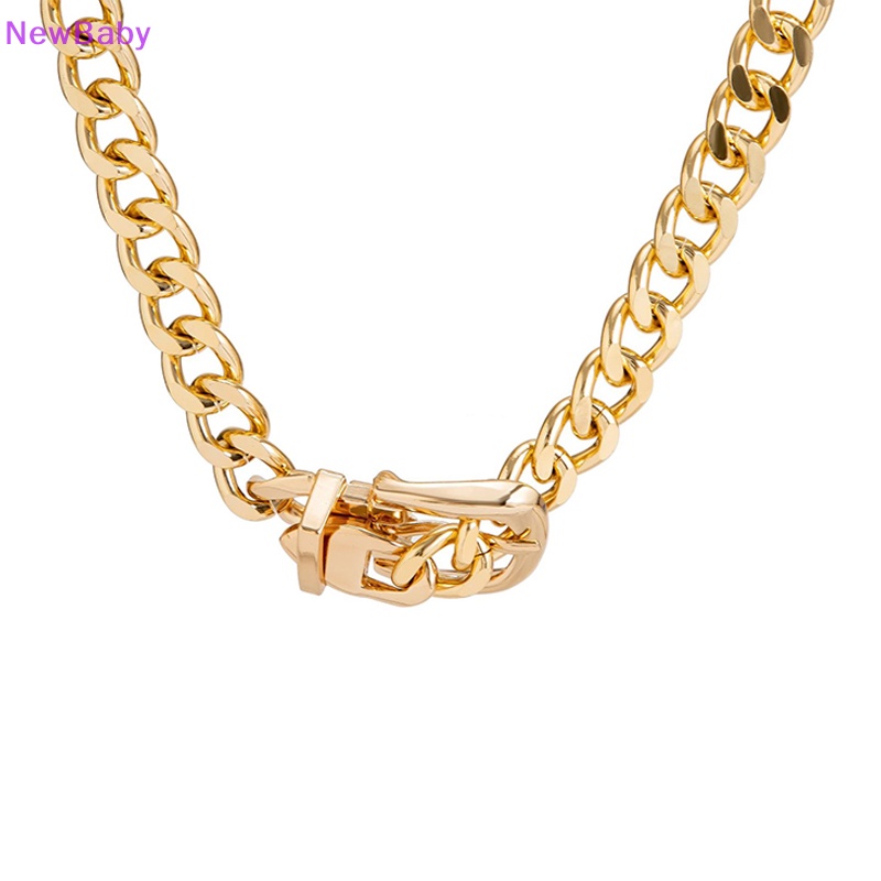 Newbaby Fashion Hip Hop Punk Metal Belt Gesper Rantai Choker Kalung Perhiasan Untuk Wanita Tebal Chunky Klavikula Rantai Necklaces ID