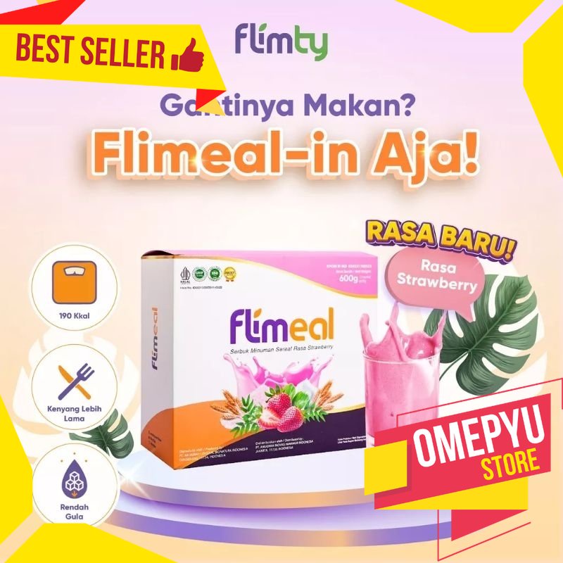 

Flimeal Meal Replacement rasa Strawberry by Flimty - 1 Box (isi 12 sachet)