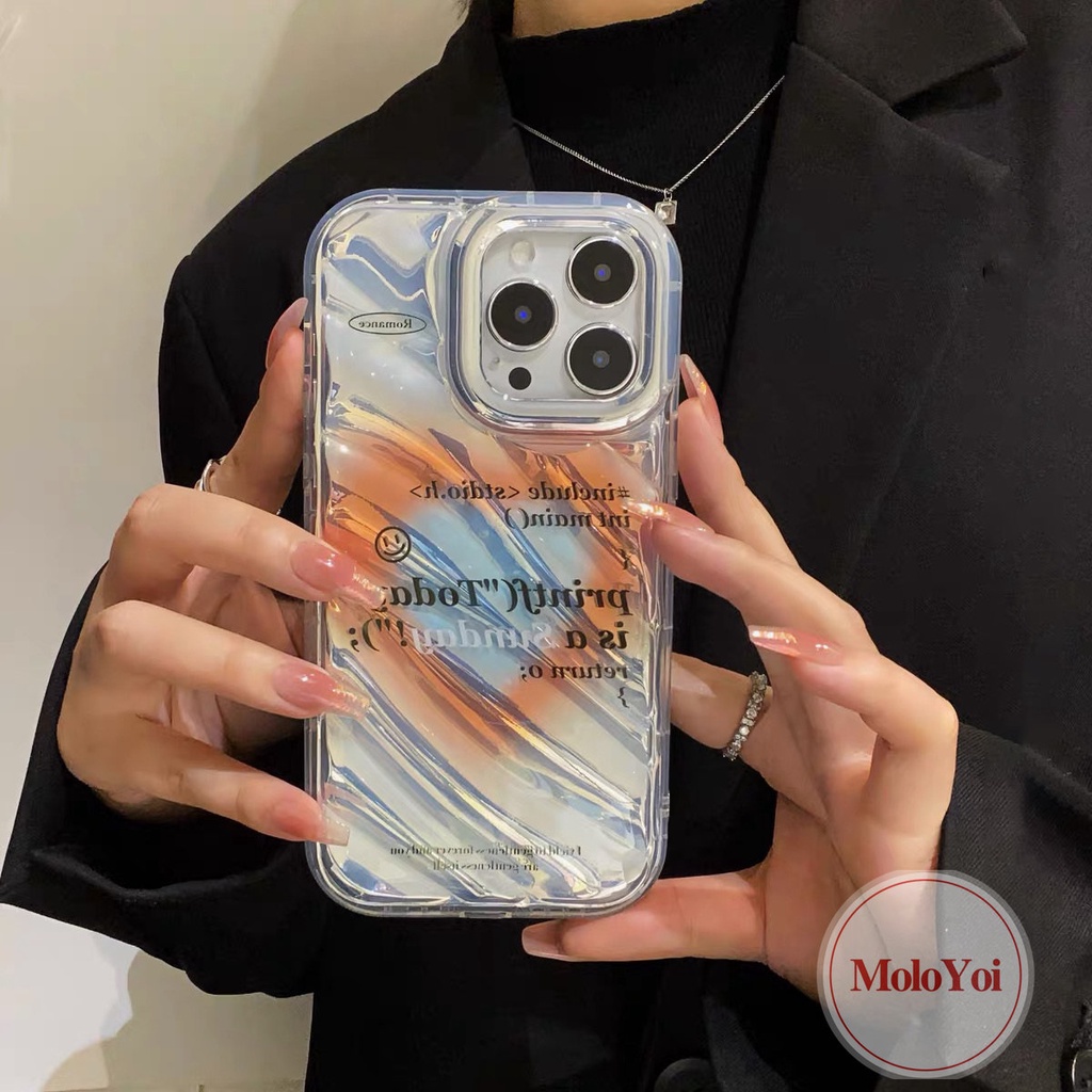 Case Smile Huruf Sederhana Kreatif Kompatibel Untuk IPhone 7Plus XR XS X Max11 14 12 13Pro Max 6 6S 7 8Plus SE 2020 Gradien Cinta Hati Kartu Laser 3D Stereo Korgasi Soft Cover