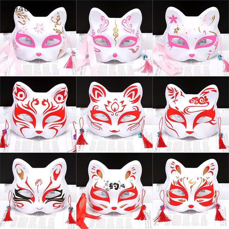 Xo 1Pc Anime Setengah Wajah Hand-ed Kucing Fox Tiger Topeng Anime Demon Slayer Masquerade Halloween Festival Pesta Cosplay Prop OL