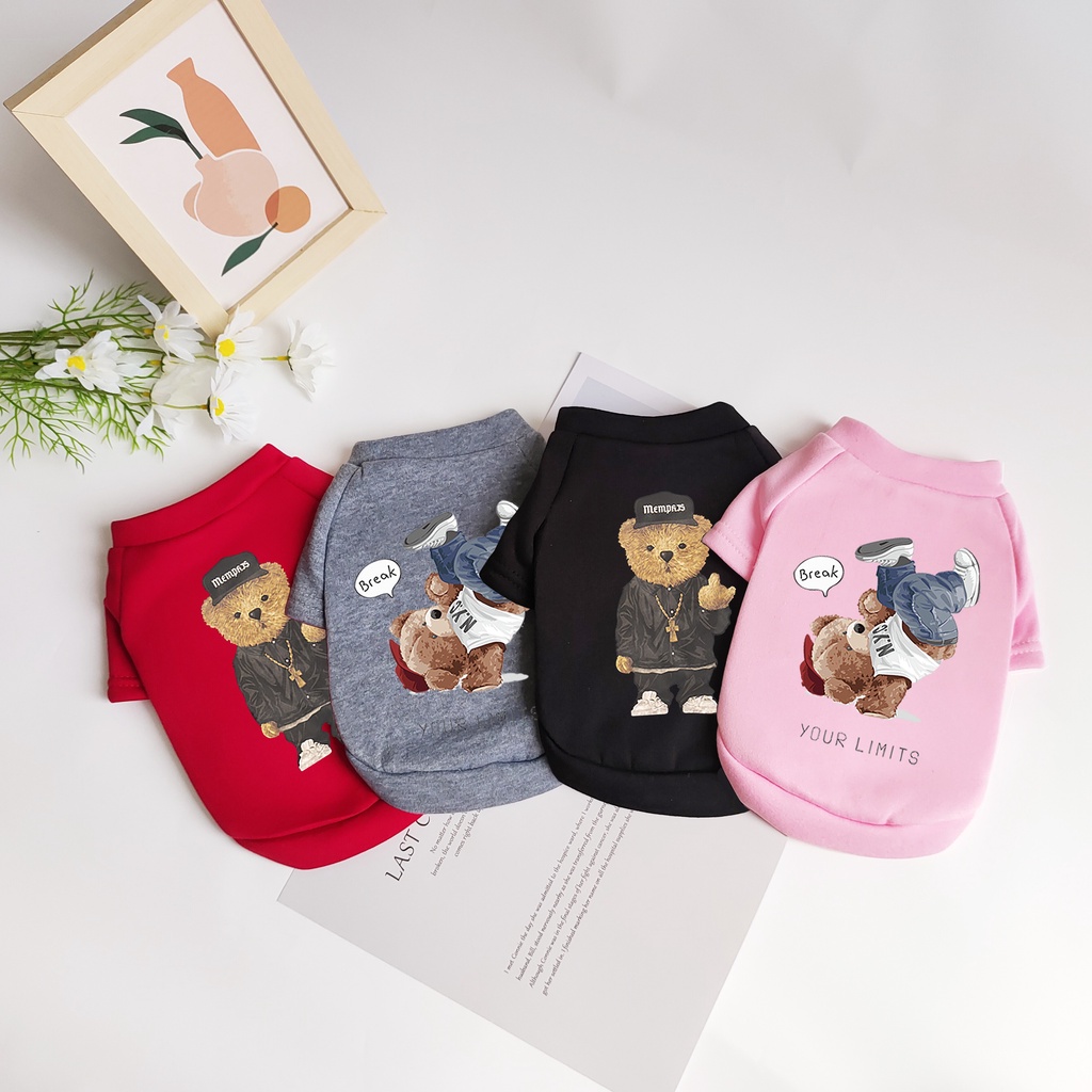 Sweater Kartun Hewan Peliharaan Hip Hop Beruang Dicetak Hatless Pakaian Anjing Besar