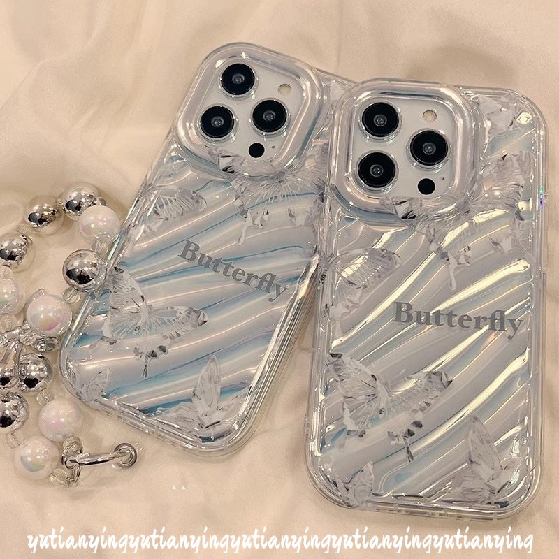 Case Kerut Stereo 3D Kompatibel Untuk IPhone 7Plus 7 8 6S 6plus XR XS X Max11 14 13 12 Pro Max SE 2020mewah Dazzle Kartu Warna Kreatif Surat Sederhana Fantasi Butterfly Cover