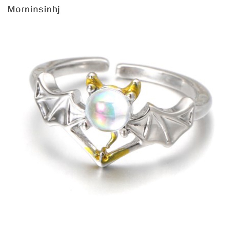 Mornin Fashion Sayap Malaikat Dan Setan Cincin Pasangan Untuk Wanita Gothic Indah Moonstone Adjustable Jari Terbuka Cincin Pria Perhiasan Pesta id