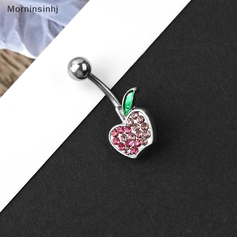 Mornin Cincin Pusar Buah Stainless Steel Seksi Kristal Berlian Imitasi Cherry Pusar Kuku Untuk Wanita Tubuh s Perhiasan Belly Ring id