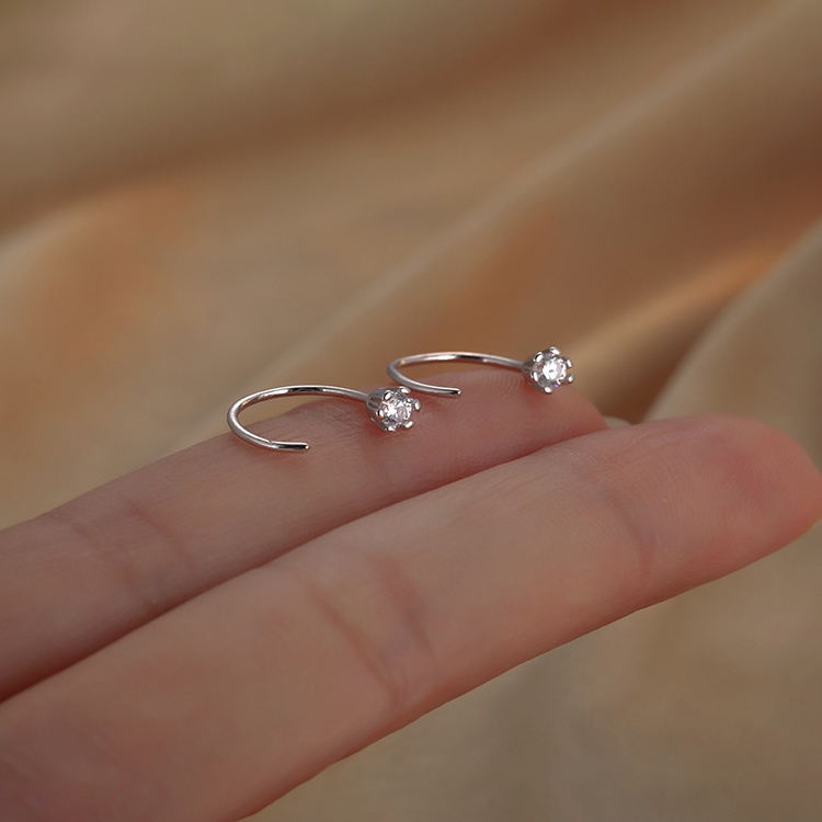 Ay(cn) Anting Tusuk Simple Zircon Hoop Anting Kristal Emas Silver Untuk Aksesoris Perhiasan Wanita