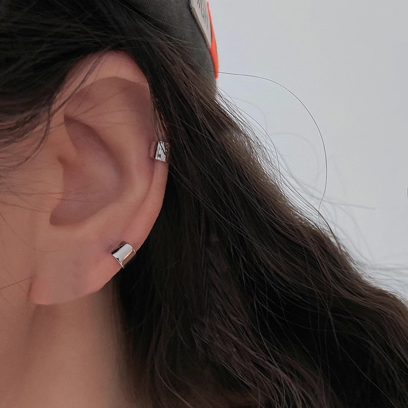 Roselife Keren Fashion S925 Perak C Bentuk Paillette Stud Anting Untuk Wanita Gadis Ins Trendi Geometris Cuff Earring Fashion Telinga Perhiasan Aksesoris