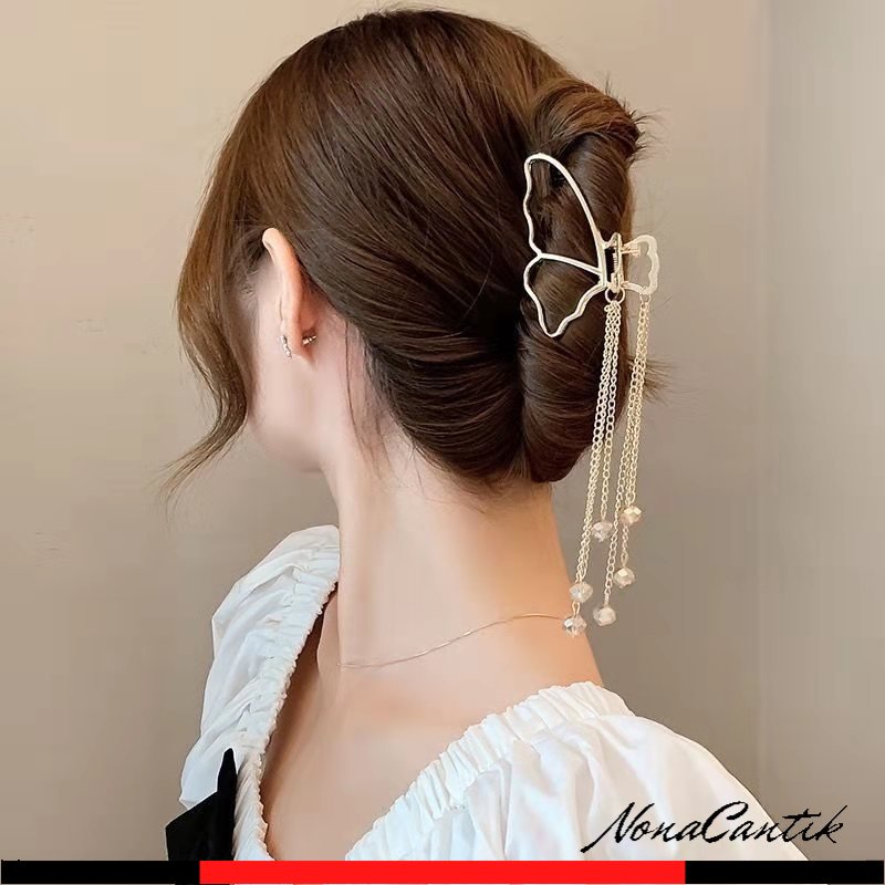 Jepit Rambut Korea Bahan Logam dengan Bandul Permata Jedai Besi Kupu Kupu Jepitan Butterfly Diamond Metal Alloy