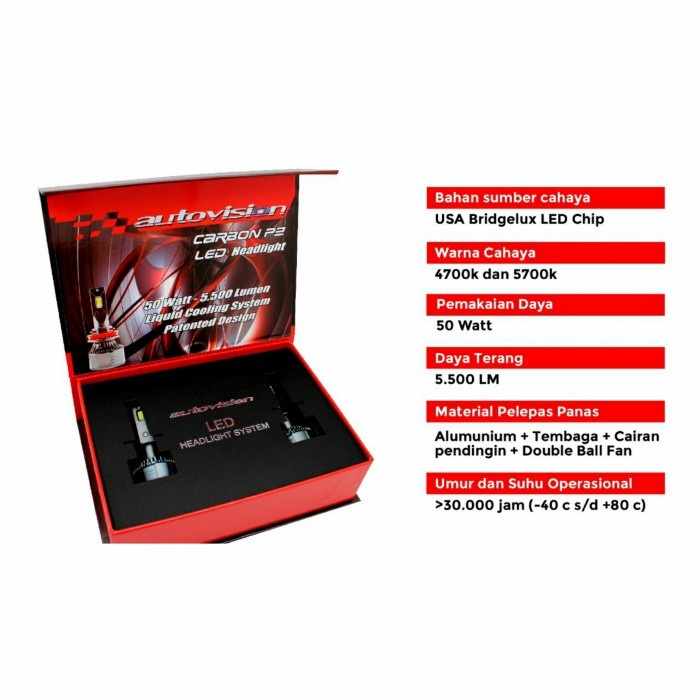 Lampu LED HB3 Autovision Carbon P2 4.700 Kelvin 50 Watt 5.500 Lumen