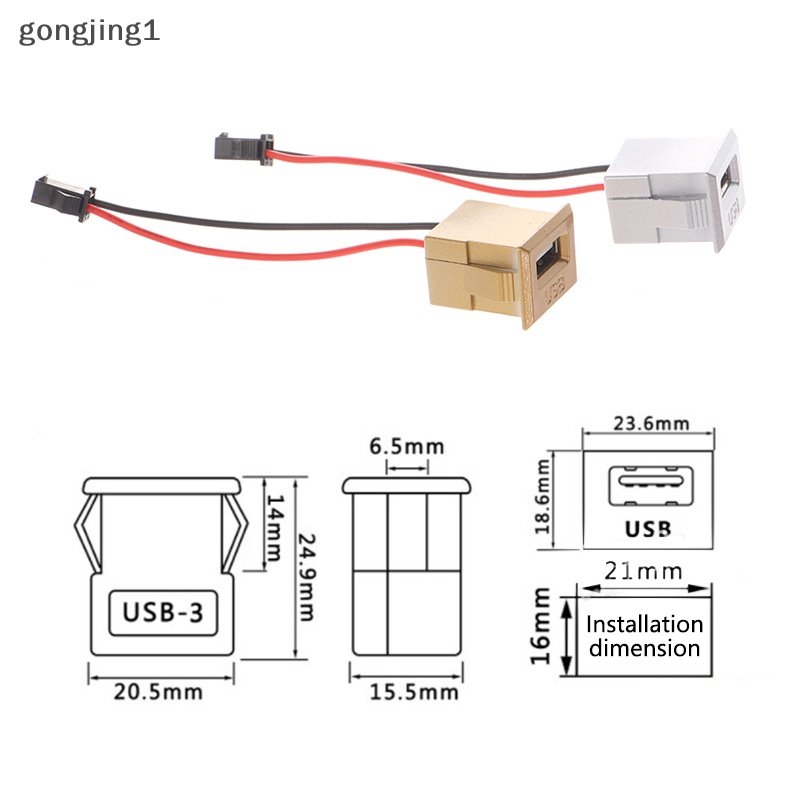 Ggg 1pc USB-3 golden white rcuate surface USB 2.0 Socket Female to Female Jacks Panel Moung Konektor Elektronik ID