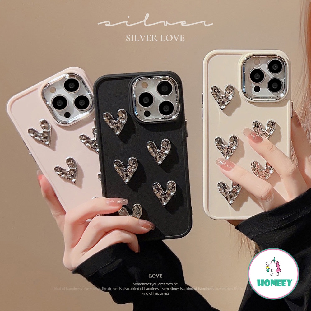 Plating 3D Cinta Hati Case Untuk IPhone 11 Pro Max13 12 14 Pro Max XR XS 8 7 Plus Silikon Lembut Shockproof Pelindung Cover