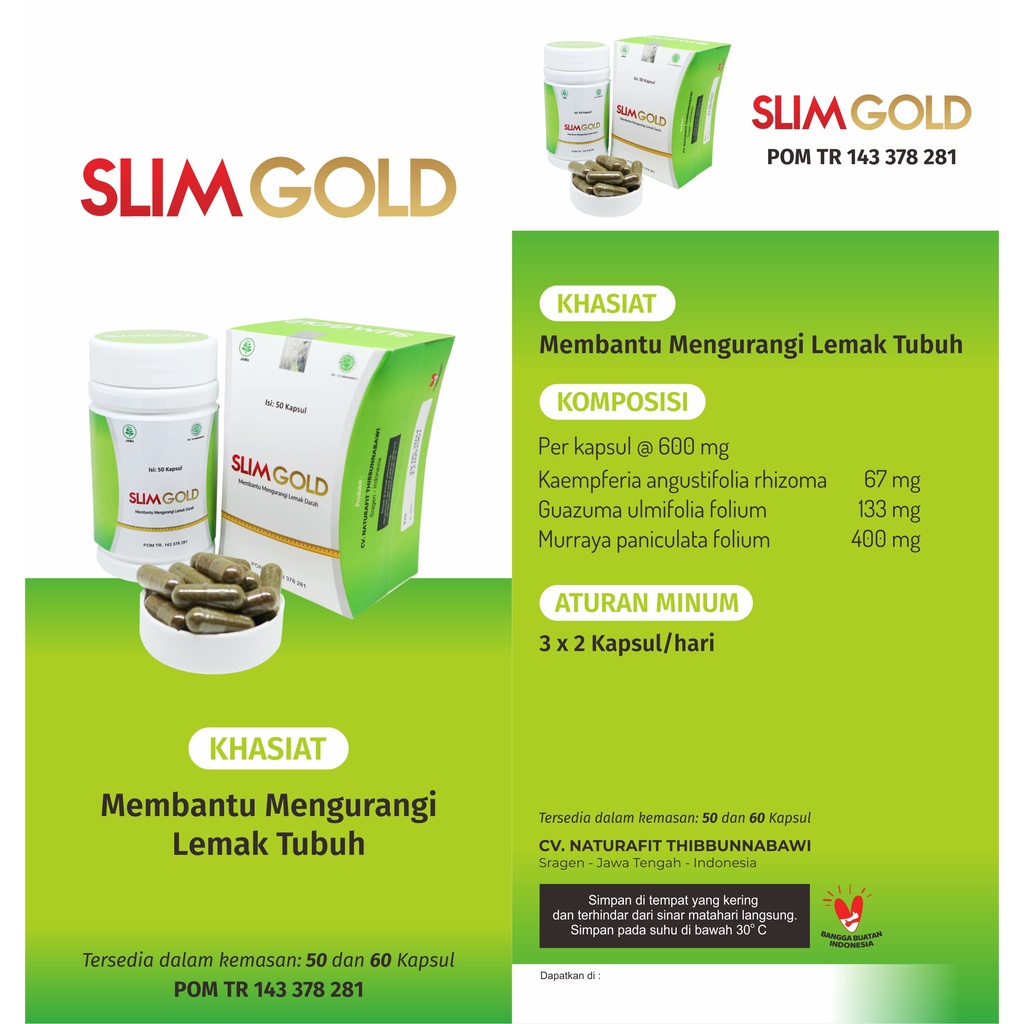 SLIM GOLD NATURAFIT Obat Herbal Pelangsing, Penurun Berat Badan Alami, Pembakar Lemak