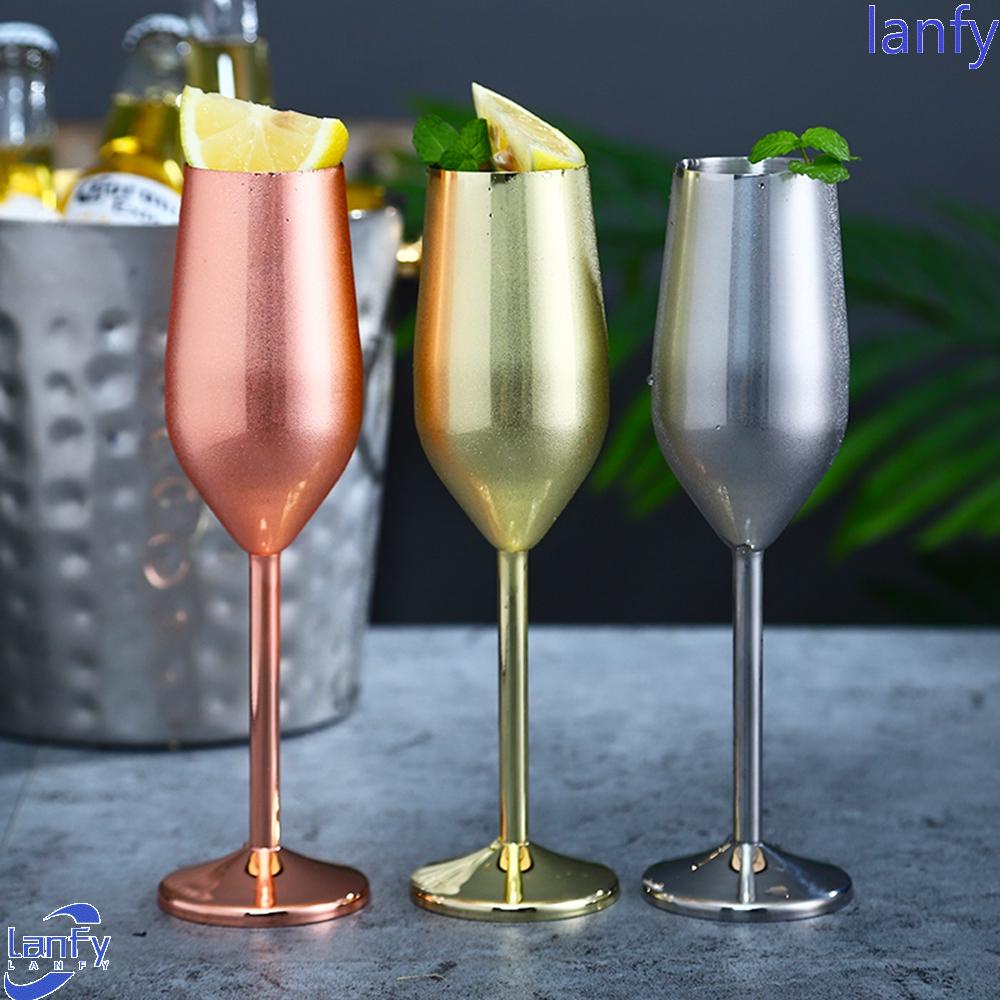 Lanfy Gelas Sampanye Stainless Steel Logam Restoran Goblet Perlengkapan Dapur Gelas Cocktail