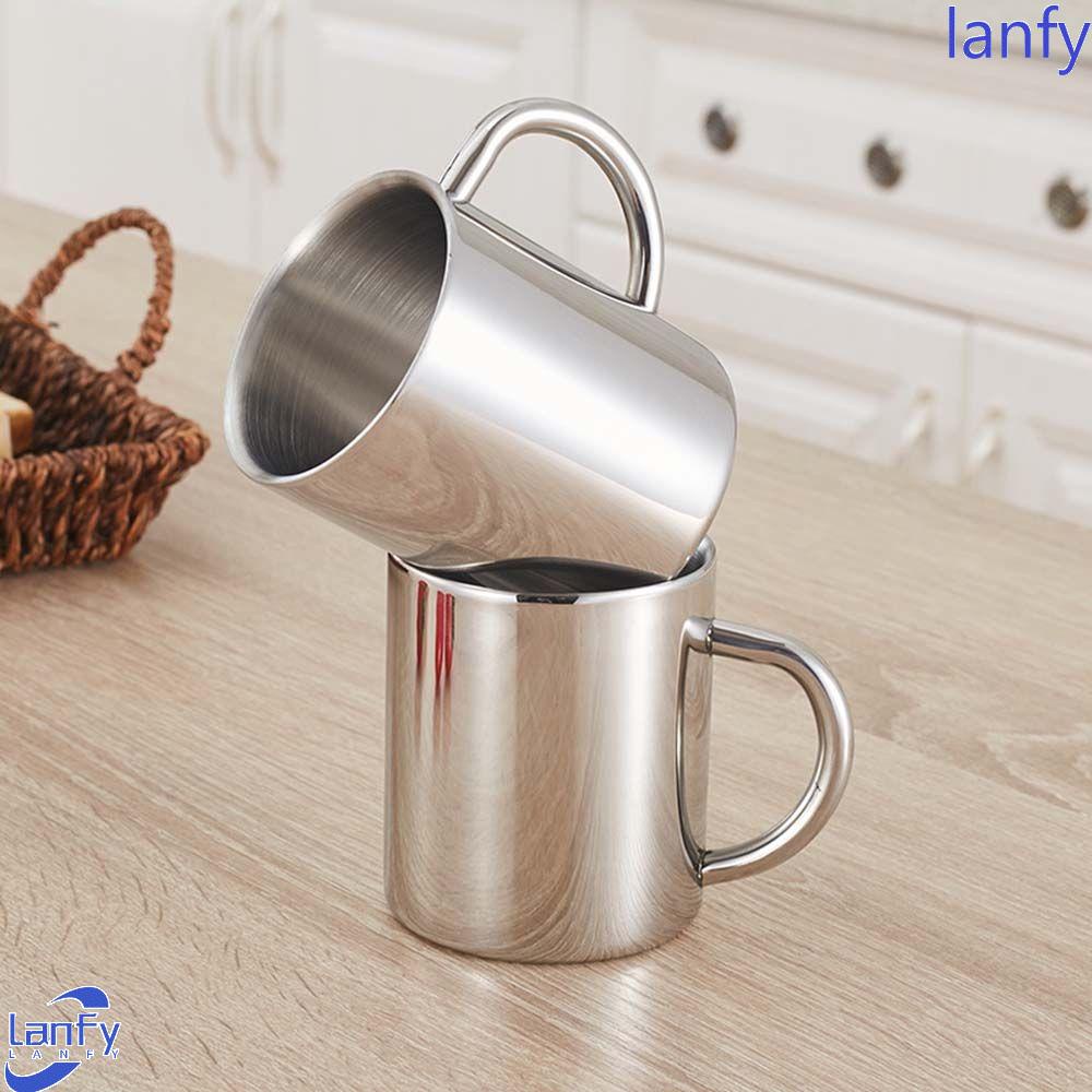 Lanfy Double Walled Cup Portable Menebal Untuk Kopi Teh Minuman Stainless Steel Insulated Mug Mug Mug