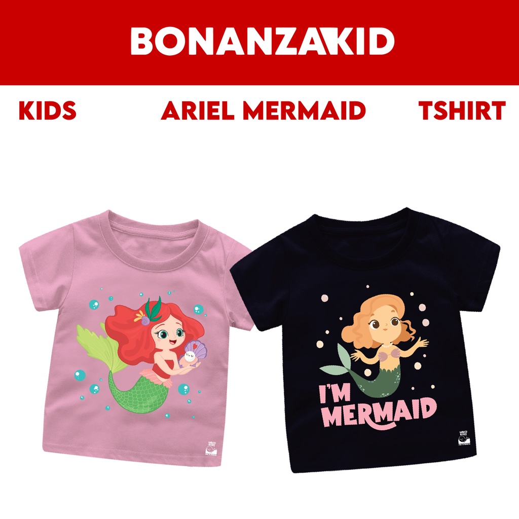 Baju Kaos Mermaid Series Size Bayi Dan Anak Bahan Katun Combed 30s