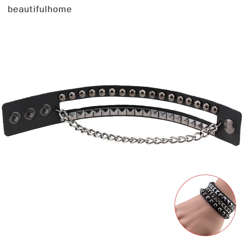 {beautifulhome} Multilayers Rivet Rantai Gothic Punk Manset Lebar Kulit Bangle Gelang Perhiasan.