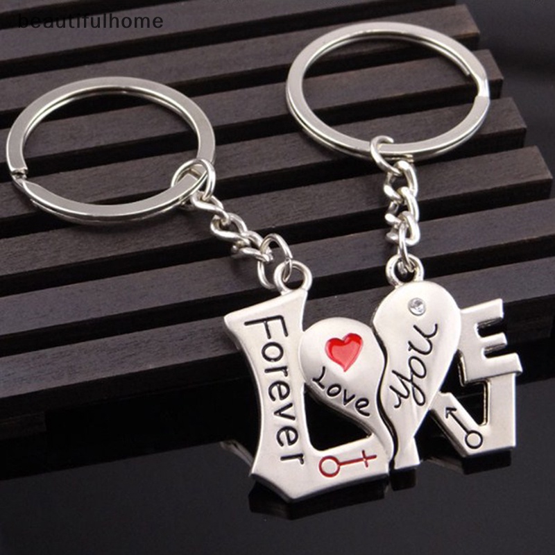 {beautifulhome} 1pasang Couple Gantungan Kunci Berbentuk Hati Keyring Love You Forever Key Ring.