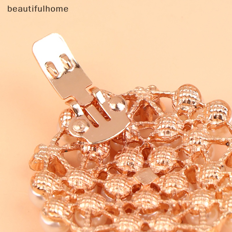 {beautifulhome} 1pasang Lady Removable Rhinestone Pearl Shoe Buckle DIY Shoes Decor Aksesoris.