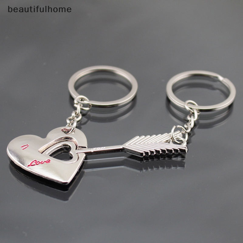 {beautifulhome} 1pasang New Love Heart Lock Key Chain Ring Gantungan Kunci Keyfob Valene's Day Gift.