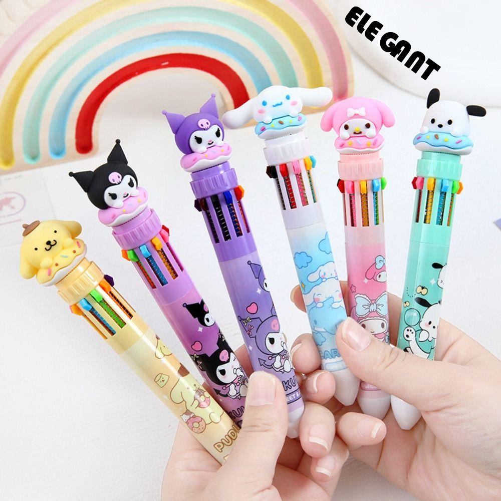 [Elegan] Bolpoin Kartun 10warna Gambar Tulisan Penandatanganan Quick Dry Press Gel Pen Untuk Alat Tulis