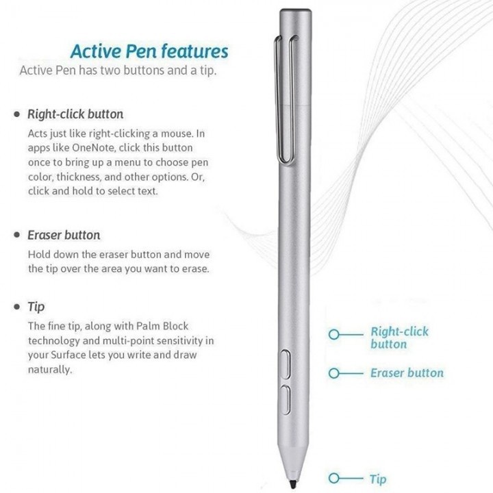729 Active Compatible Surface Stylus Clip On Pen with 1024 Pressure Points