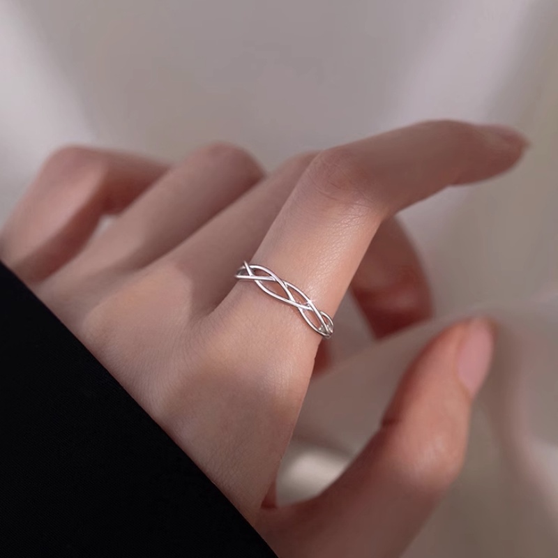 Papaozhu Minimalis Perak Persilangan Garis Geometris Cincin Untuk Wanita Pria Sederhana Fashion Cincin Jari Perhiasan Aksesoris