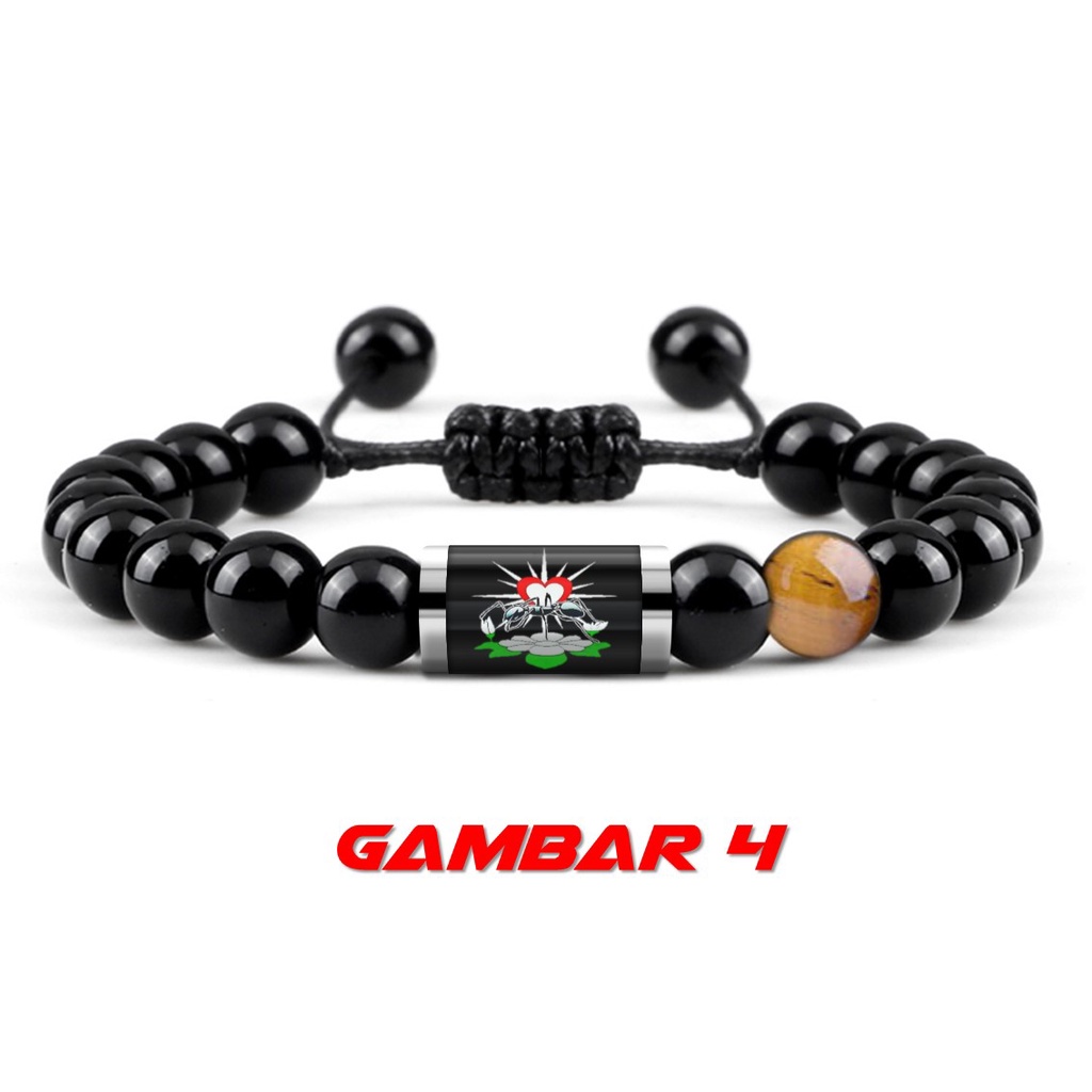 Gelang Batu Alam PSHT Pendekar Silat SH Terate Asli Black Onyx Tiger Eye Tabung Kaca Stainless Steel Pria Wanita