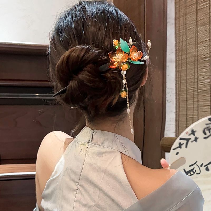 Gaya Kuno Elegan Kesemek Mutiara Rumbai Bunga Fashion Jepit Rambut Unik