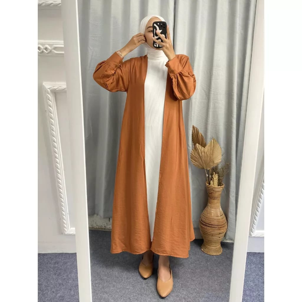 DUBAI OUTHER LONGCARDI OUTER DUBAY POLOLINEN LUARAN MUSLIM CASUAL FORMAL TERBARU KEKINIAN OOTD KOREAN STYLE NEW