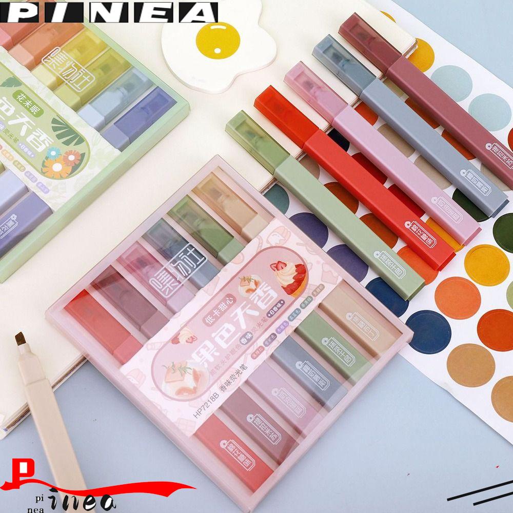 Nanas 6PCS /Set Stabilo Pen Set Good-looking Permen Warna Rasa Buah Graffiti Alat Tulis Color Pen